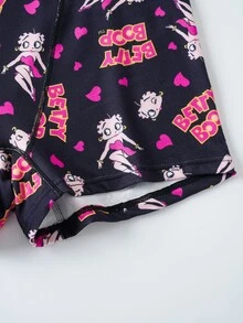 Betty Boop x SHEIN Women's Printed Black Heart Pattern Casual Comfortable Boxer Briefs - Black - View 11
