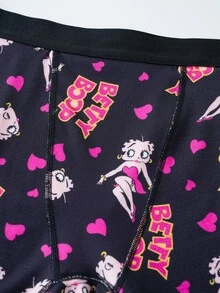 Betty Boop x SHEIN Women's Printed Black Heart Pattern Casual Comfortable Boxer Briefs - Black - View 9