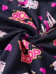 Betty Boop x SHEIN Women's Printed Black Heart Pattern Casual Comfortable Boxer Briefs - Black - View 12