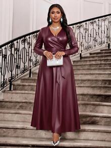 Fleurora Fall And And Elegant Sexy Commuting Office Party Evening Dinner Formal Wedding Guest Burgundy Christmas New Year - Burgundy - View 5