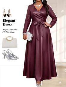 Fleurora Fall And And Elegant Sexy Commuting Office Party Evening Dinner Formal Wedding Guest Burgundy Christmas New Year - Burgundy - View 4