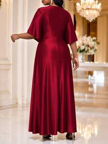 Fleurora Plus Size Elegant Casual Solid Color Maxi Party Dinner Evening Formal Dress Wedding Red Summer New Year Christmas - Red - View 2