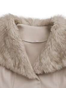 Sweetra Plus Size Women Faux Fur Collar Patchwork Waist Woolen Coat Fall Winter - Apricot - View 4