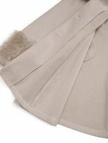 Sweetra Plus Size Women Faux Fur Collar Patchwork Waist Woolen Coat Fall Winter - Apricot - View 9