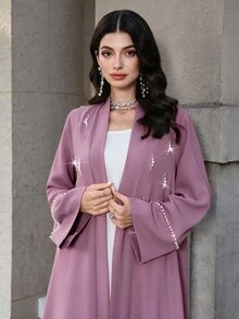 Mulvari Pearl Decor Elegant Modest Loose Fit Long Sleeve Casual Jacket Wedding Ninang Wedding Christening Guest Formal White Fall - Dusty Pink - View 1