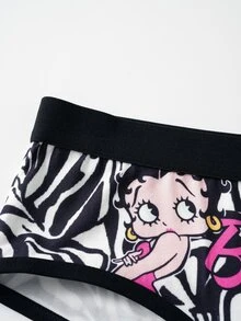 Betty Boop x SHEIN Quần lót tam giác nữ in họa tiết hoạt hình - Đen và trắng - Xem 8