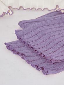 Girls Ribbed Brushed Comfortable Casual Cherry Letter Embroidery Pattern Loose 2 Pieces Pajama Set, Winter - Purple - View 6