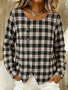 Holdful Holdful Plaid Print Button Front Blouse - Multicolor - View 3