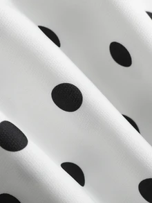Celisse Polka Dot Print V-Neck Scallop Edge Flare Hem Dress - Black and White - View 6