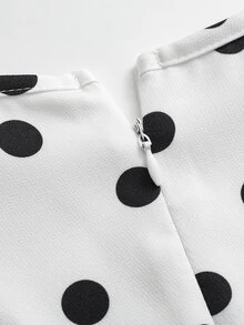 Celisse Polka Dot Print V-Neck Scallop Edge Flare Hem Dress - Black and White - View 7