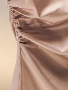 Seusyu Solid Satin Pleated Bowknot Fitted Elegant Blouse, Versatile For Daily And Formal Wear - Champagne - View 6