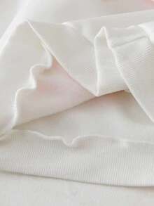 SHEIN 青少年女孩 2 件套抓絨套裝，時尚白色圓領長袖上衣搭配粉色寬腿褲，飾有精緻蝴蝶結裝飾，柔軟抓絨 - 粉色 - 查看 7