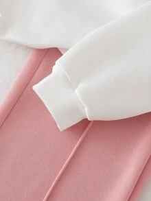 SHEIN 青少年女孩 2 件套抓絨套裝，時尚白色圓領長袖上衣搭配粉色寬腿褲，飾有精緻蝴蝶結裝飾，柔軟抓絨 - 粉色 - 查看 5