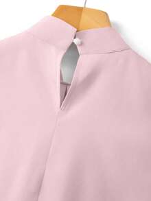 Rosivaux Women's Casual Elegant Solid Color Pleated Pearl Decor Button, Suitable For Daily Commute Wear, Business Style Shirt - Pink - View 10