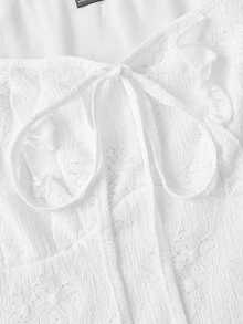 Skyraze Women's Solid Color Front Tie Ruffle Sleeve Fashionable Mini Dress - White - View 7