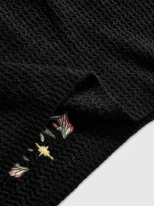 ROMWE Goth Cute Mori Style Apple Pattern Cropped Loose Knit - Black - View 13
