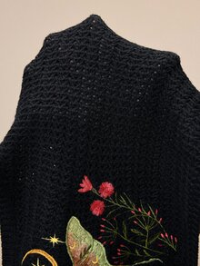 ROMWE Goth Cute Mori Style Apple Pattern Cropped Loose Knit - Black - View 14
