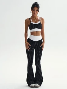 Dewbera Dewbera Seamless Knit Women's Black And White Polka Dot Sports Set Gym Fall Sporty Athleisure - Black - View 6