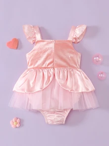 Souflis Souflis Princess Blue Palace Style Rhinestone Mesh Baby Girl Dress - Baby Pink - View 3