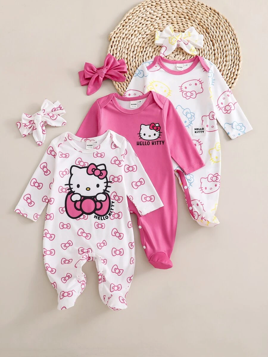 HELLO KITTY AND FRIENDS | SHEIN 新生兒圓領卡通印花可愛休閒舒適家居服 - 彩色 - 查看 1