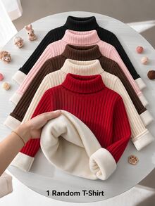 SHEIN 女童羅紋針織開學季柔軟長袖套頭冬款上衣 - 彩色 - 查看 1