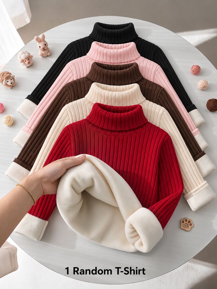 SHEIN 女童羅紋針織開學季柔軟長袖套頭冬款上衣 - 彩色 - 查看 1