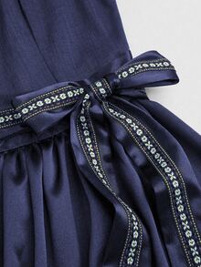 Fairmaia 大码女式德国传统方领腰带褶饰无袖连衣裙，万圣节 - 藏蓝色 - 查看 4