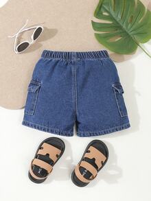 SHEIN Baby Boy Casual And Comfortable Workwear Pocket Denim Shorts - Dark Wash - View 3