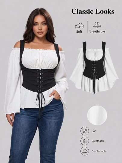 Sweetra Camisa De Talla Grande Para Mujer 2 En 1 Con Nudo En La Parte Delantera