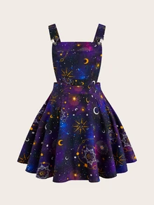 Sweetra Plus Size Women's Sun, Moon & Star Pattern Goth Style Versatile Commuting & Party Jumper Dress - Multicolor - View 2