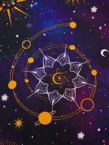 Sweetra Plus Size Women's Sun, Moon & Star Pattern Goth Style Versatile Commuting & Party Jumper Dress - Multicolor - View 7