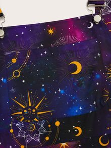 Sweetra Plus Size Women's Sun, Moon & Star Pattern Goth Style Versatile Commuting & Party Jumper Dress - Multicolor - View 5