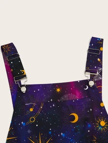 Sweetra Plus Size Women's Sun, Moon & Star Pattern Goth Style Versatile Commuting & Party Jumper Dress - Multicolor - View 10