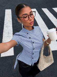 Muchica Women's Casual Comfortable Blue & White Shirt - Blue - View 4