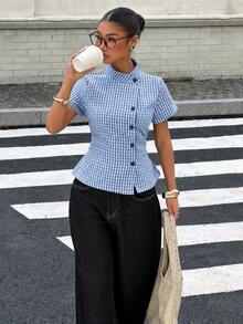 Muchica Women's Casual Comfortable Blue & White Shirt - Blue - View 5