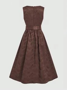 Fairmaia Traditional German Women's Solid Color Square Neck Sleeveless Front Button Dress, Halloween - Coffee Brown - View 2
