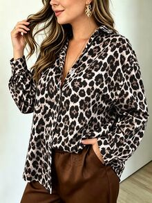 Bytebia Bytebia Women's Leopard Print Long Sleeve Single-Breasted Loose Fashion Shirt - Multicolor - View 3