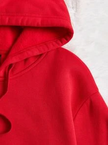 SHEIN EZwear 休閒極簡聖誕純紅拉鍊連帽衛衣，長袖寬鬆口袋女款上衣，適合假日、秋季穿搭，適用日常通勤、約會、聚會，秋冬春夏通用，聖誕節、新年、感恩節、派對、跨年派對 - 紅色 - 查看 7