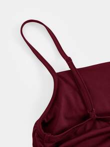 Girlism Teen Girl Teen Girls Dresses Spring/Summer New Knit Ruched Fishtail Elegant Spaghetti Strap Casual Ruched Long Dress, Suitable For All Seasons, Graduation, Prom Dresses, Graduation Dresses - Burgundy - View 6