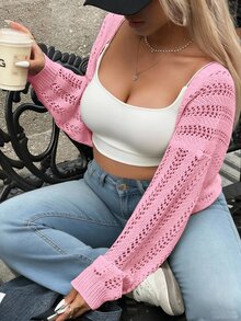 INAWLY Plus Size Women Solid Color Casual Versatile Lightweight Cardigan Fall - Pink - View 2