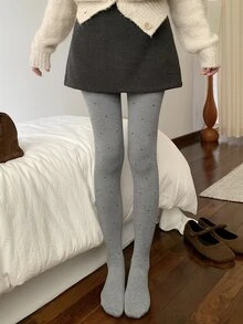 DAZY Women's Grey Tummy Control Non-Slip Footed Leggings, Slimming Winter School Home Cute Preppy - Grey - View 9