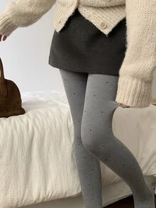 DAZY Women's Grey Tummy Control Non-Slip Footed Leggings, Slimming Winter School Home Cute Preppy - Grey - View 8