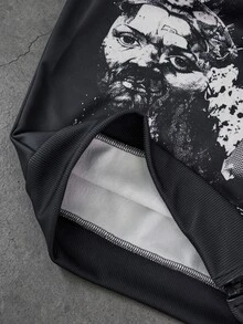 ROMWE MEN Áo hoodie kéo khóa phong cách đường phố Mỹ, họa tiết collage nhân vật tối màu, form oversize, in Gothic vintage mài rách - Đen và trắng - Xem 5