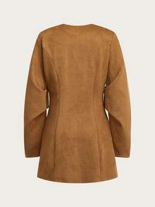 Olia Maree Women's Solid Color V-Neck Long Sleeve Single-Breasted Fashion Short Dress - Khaki - View 6