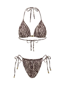 SHEIN Swim 女款夏季性感掛脖比基尼泳衣 3 件套，適合海灘度假 - 彩色 - 查看 7