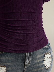 SHEIN ICON Plus Size Solid Color Asymmetrical Collar T-Shirt, Summer - Purple - View 12
