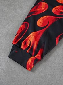 ROMWE MEN American Street Style Hellfire Graphic Thermal Lined Zip-Up Hoodie - Multicolor - View 4
