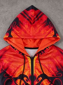 ROMWE MEN American Street Style Hellfire Graphic Thermal Lined Zip-Up Hoodie - Multicolor - View 3