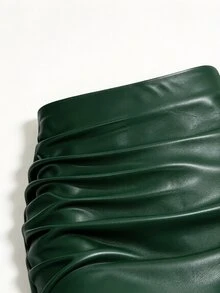 GlowEve CURVE 女款時尚優雅彈性腰隱藏拉鍊抓皺緊身開衩裙，適合日常通勤、約會與派對穿著，秋季款 - 墨綠色 - 查看 5