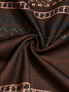 Elenzga Women's Fashion New Brown Square Neck Printed Fitted Base Layer Retro Lazy Weekend Holiday Travel 2 Pieces Set - Brown - View 7